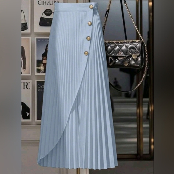 High Waisted Slimming Solid Color A-Line Pleated Skirt, Versatile For Commuting - Picture 1 of 5